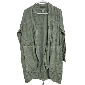 Sundance Moonlight Eyelet Jacket Green Embroidered Cotton Boho Lagenlook Medium